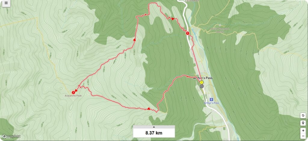 South Island Day Hikes - Avalanche Peak Track Map