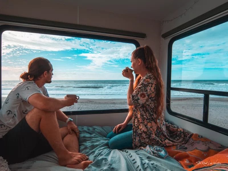 Enjoying a view from our van on our new zealand working holiday budget