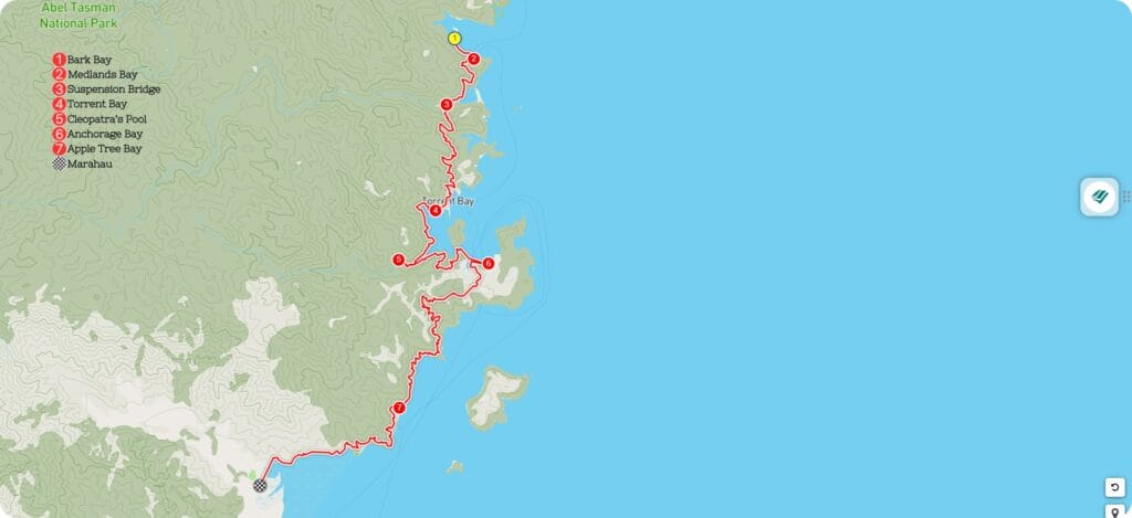 South Island Day Hikes - Abel Tasman Trail Map